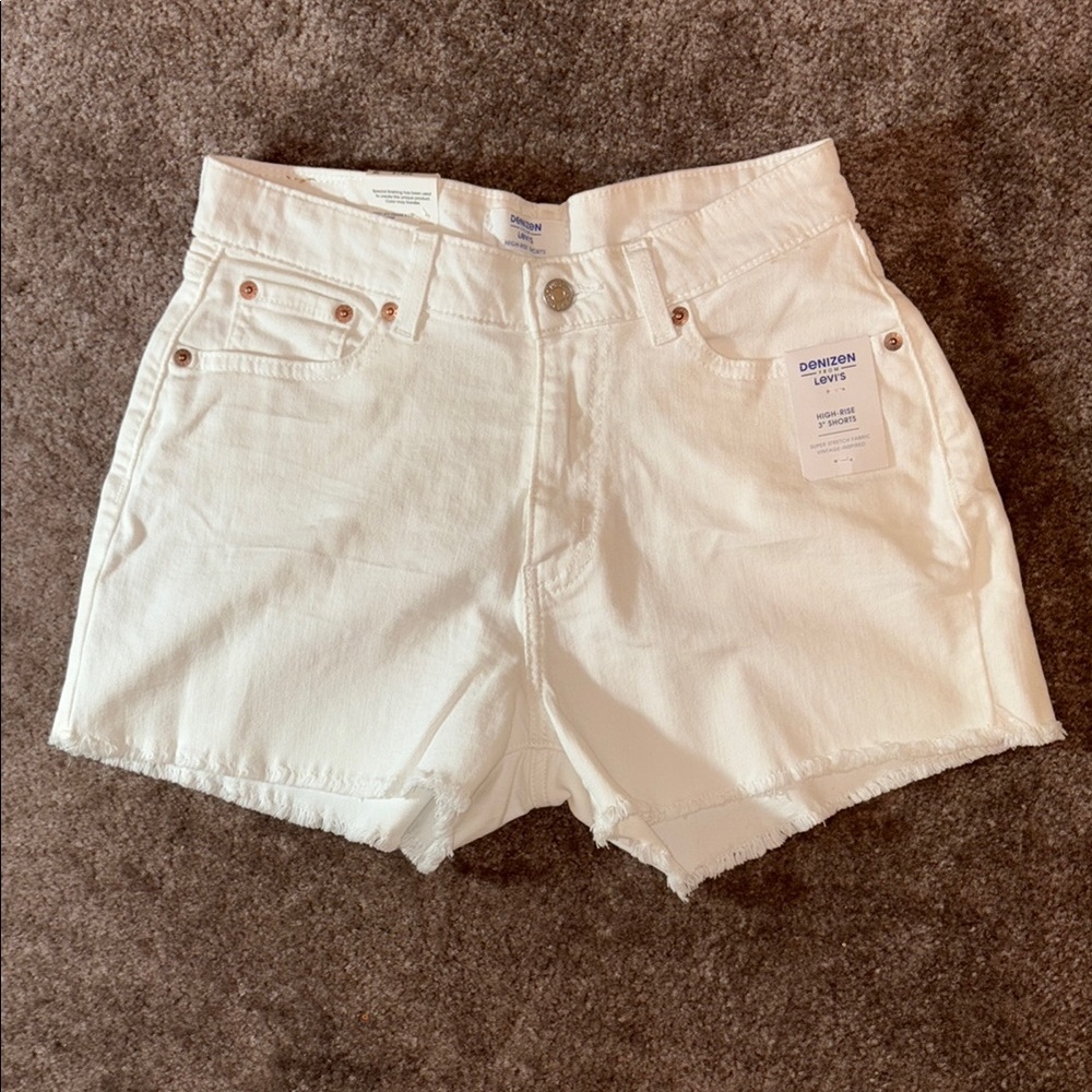 Denizen from Levi’s white distressed high rise shorts